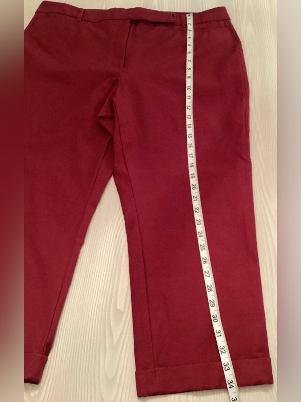 White House Black Market WHBM Slim Cuffed Crop Pants Womens 16 Burgundy Career - Picture 5 of 11